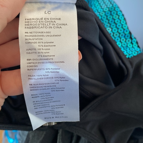 Peacock Blue Sequin Dance Costume LC – Girls Large Child Jazz Dress - Picture 8 of 8